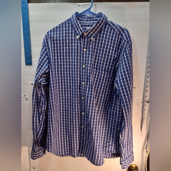 J.Crew Plaid Sunwashed Oxford Tailored Large Blue Business Casual Shirt Office - Picture 1 of 16